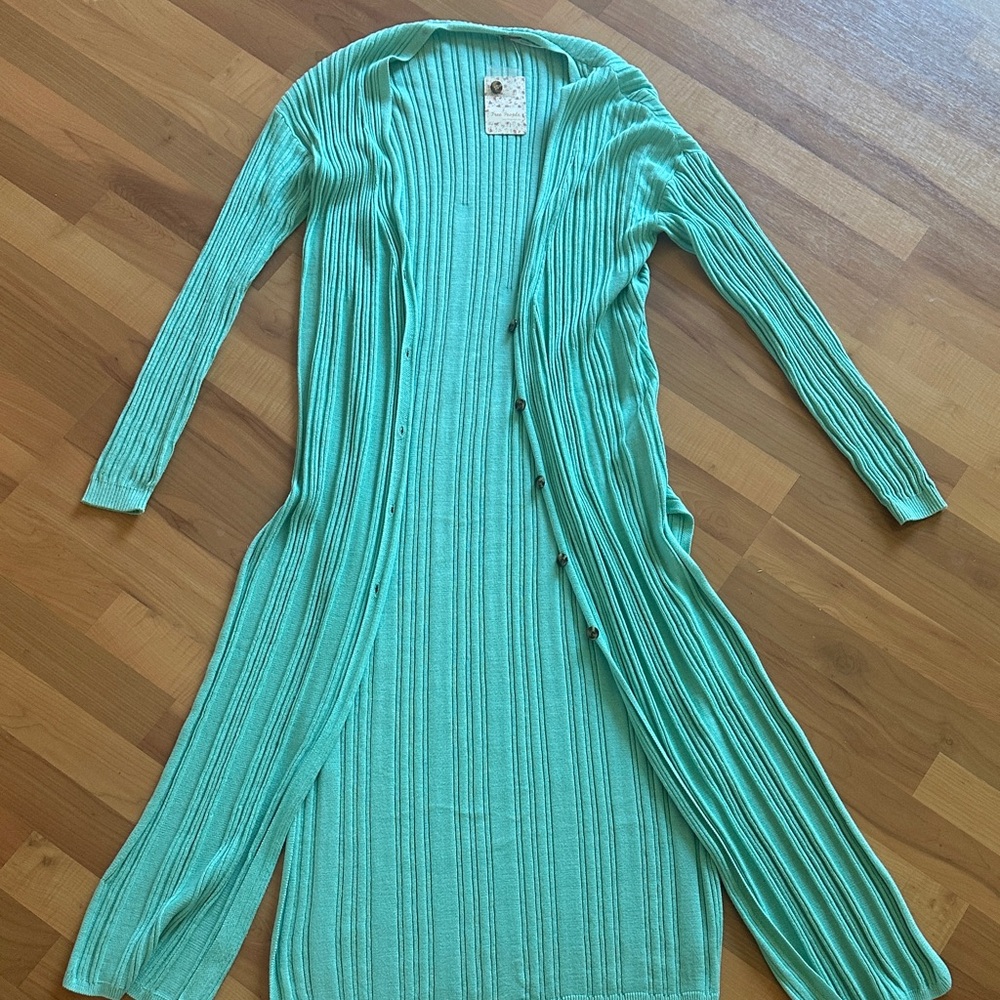 Free People Mint Green Long Cardigan